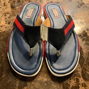 red white and blue gucci sandals